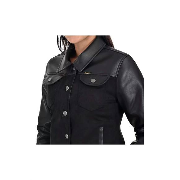 NEW WRANGLER faux leather trucker jacket in black - Picture 4 of 4
